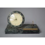 A Presentation Westclox Desktop Alarm Clock on Green Marble Base with Pen Rest (AF), 18cm wide