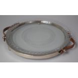 A Modern Circular Leather Handled Tray with Dish Top, 32.5cm Diameter