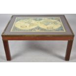 A Modern Rectangular Coffee Table Decorated with Map of the World, 77cm Long