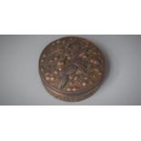 A Modern Copper Patinated Circular Oriental Box, the Lid Decorated with Cranes in Relief, 8.5cm