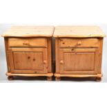 A Pair of Pine Bedside Cabinets with Single Drawer Over Cupboard Base, Each 52cm Wide