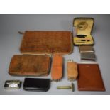 A Collection of Various Vintage Dressing Items to Include Razors, Mirror, Clothes Brush, Manicure
