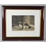 An Edwardian Monochrome Print Depicting Pups with Bowl of Food After HH Couldery, 48x38cm