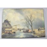 A Dutch Print Depicting Winter Canal Scene, 69cm wide, Some Scuffs