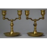 A Pair of Modern Two Branch Brass Candlesticks, 14.5cm high