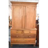 A 19th Century Pine House Keepers Cupboard, The Base with Two Short and Two Long Drawers, Raised