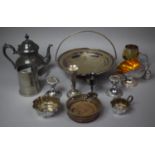 A Collection of Various Metalwares to Comprise Pewter Teapot, Silver Plated Candle Holders, Silver