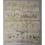 A Box of Lacework, Table Linens, Embroideries, 1866 Sampler, Woollen Blanket etc