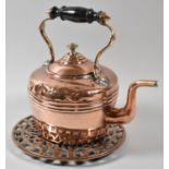 A Victorian Copper Kettle and a Pierced Circular Copper Kettle Stand, 20.5cm Diameter