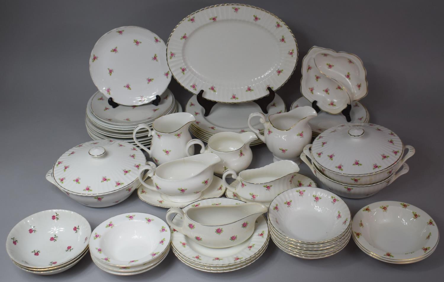 A Large Collection of Various Rose Pattern Dinnerwares to Comprise Plates, Bowls, Jugs etc