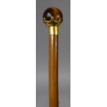 A Modern Walking Cane with Tigers Eye Style Ball Finial in Crown Gilt Metal Mount, 87cm Long