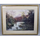 A Framed Salvador Caballero Print Depicting Fly Fishing in Stream, 60x45cm