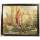 A Framed Print Depicting Harbour Scene, 56x46cm