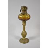 A Late 19th/Early 20th Century French Gilt Metal Oil Lamp with Glass Reservoir, No Chimney, 28cm