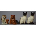 A Beswick Beatrix Potter Old Mr Brown (BP2) Together with Two Seated Beswick Cats and a Dog