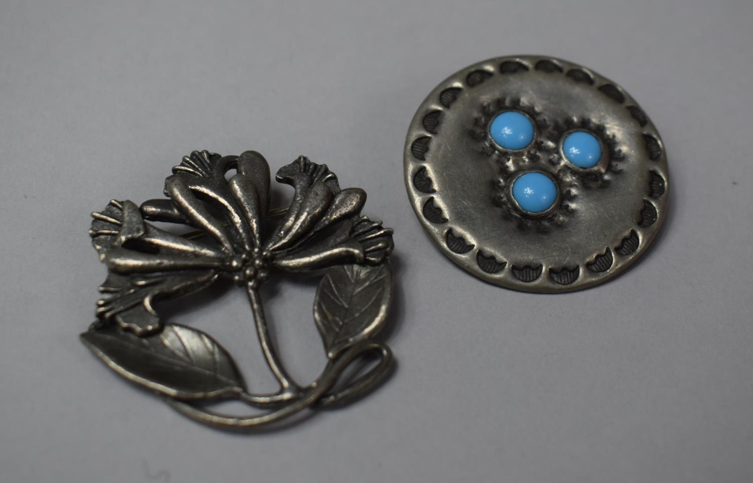 A Pretty Floral Brooch Inscribed Masj to Back, 4cm Diameter Together with a Ruskin Type Circular