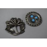 A Pretty Floral Brooch Inscribed Masj to Back, 4cm Diameter Together with a Ruskin Type Circular