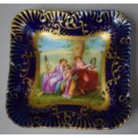 A Royal Vienna Hand Painted Cobalt Blue and Gilt Bordered Square Dish with Nymphs at Play Painted