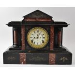 A French Black Slate and Marble Mantle Clock Case of Architectural Form, Original Movement