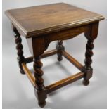 An Oak Square Topped Occasional Table with Barley Twist Supports, 36cm and 40cm High