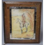 A Victorian Silver Mounted Wooden Desktop Blotter with Inset Naieve Watercolour Depicting Huntsman