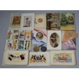 A Collection of Seventeen WWI Silk Postcards Together with Two WWI Medals Awarded to 24797 PT. W