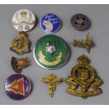 A Collection of Vintage Enamelled and Military Badges Together with a Pretty Gilt and Enamelled