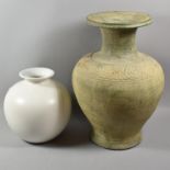 A Large Modern Stoneware Vase, 46cm High Together with a White Glazed Vase, 25cm high