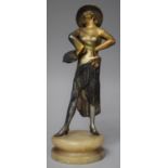 An Art Deco Bronze Effect Figure of Spanish Dancer with Tambourine on Circular Onyx Base, Base and