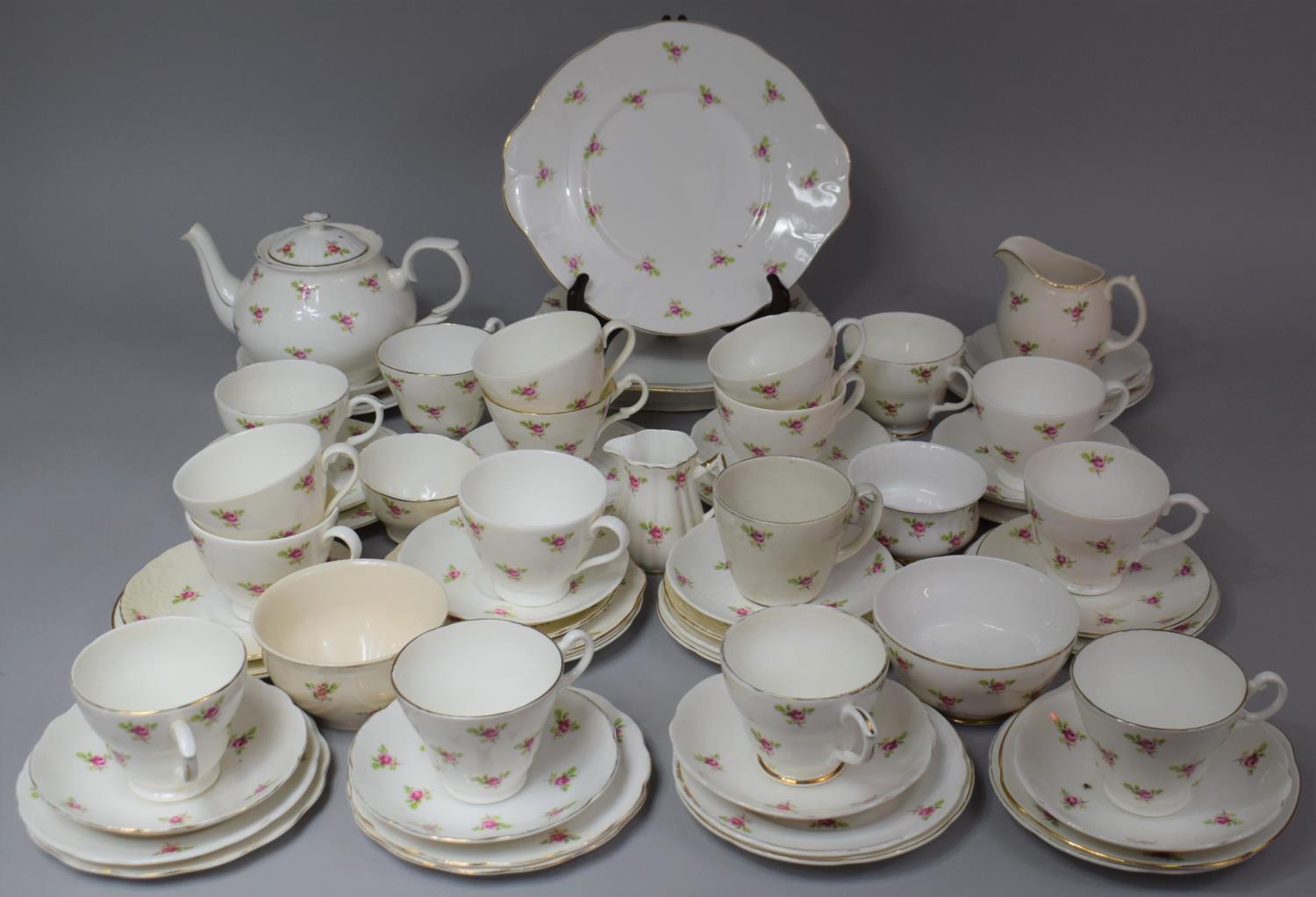 A Large Collection of Various Rose Pattern Tea Wares to Include Cups, Saucers, Teapot etc