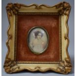 A Small Gilt Framed Oval Portrait Miniature of a Maiden, Unsigned, 5.5cm high