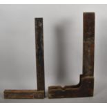 A Heavy Cast Metal Blacksmiths Set Square in Wooden Sleeve, 89cm long