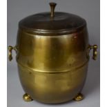 A Mid 20th Century Brass Coal Bucket of Barrel Form with Two Ring Carrying Handles, Bun Feet and