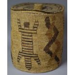 A Woven Cylindrical Bin and Cover, 38cm high