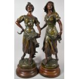 A Pair of Large Bronzed Spelter Figures Depicting Spring and Autumn After Sylvain Kinsburger (1855-