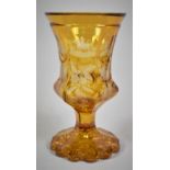 A Late 19th Century Bohemian Overlaid Amber Glass Vase with Nice Quality Engraving Depicting
