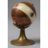 A Novelty Copper and Brass Whist Marker in the Form of a Miniature Table Globe, 7cm high