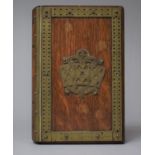 A Late 19th/Early 20th Century Novelty Brass Mounted Oak Playing Card Box in the Form of a Book.