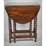 A Small Oak Barley Twist Drop Leaf Gate Leg Occasional Table, 59cm wide