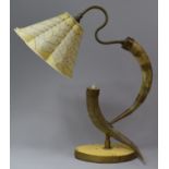 A Vintage Novelty Table Lamp Formed From Pair of Cattle Horns on Oval Base, Complete with Shade,