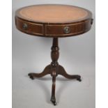 A Reproduction Circular Mahogany Drum Table with Two Drawers and Tooled Leather Top, 50.5cm Diameter