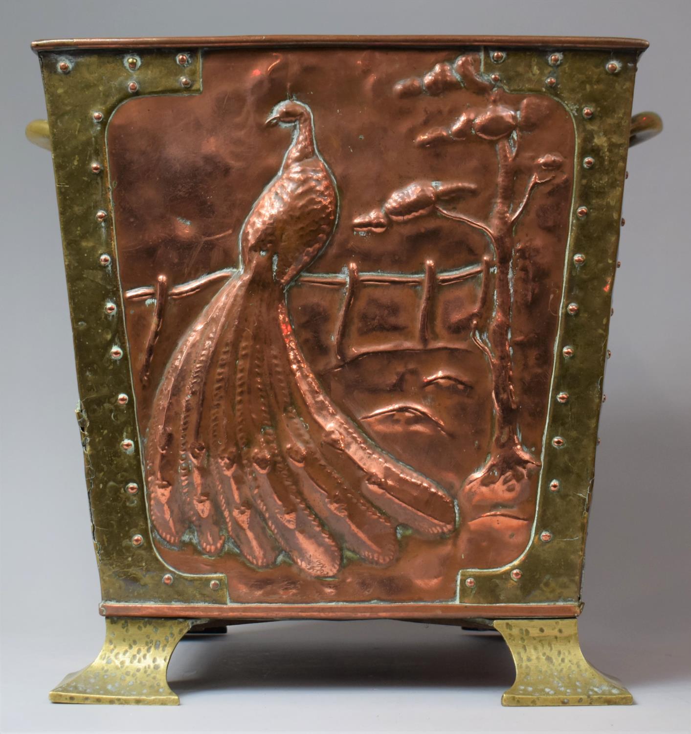 A Nice Quality Arts and Crafts Brass Mounted Copper Coal Bucket of Tapering Square Form Having Inner - Image 2 of 2