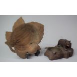 A Black Forest Carved Wooden Novelty Ashtray In the Form of a Bear Together with a Carved Wooden