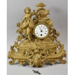A French Gilt Metal Figural Mantle Clock with Barrel Movement, Has been Glued and Repaired, Movement