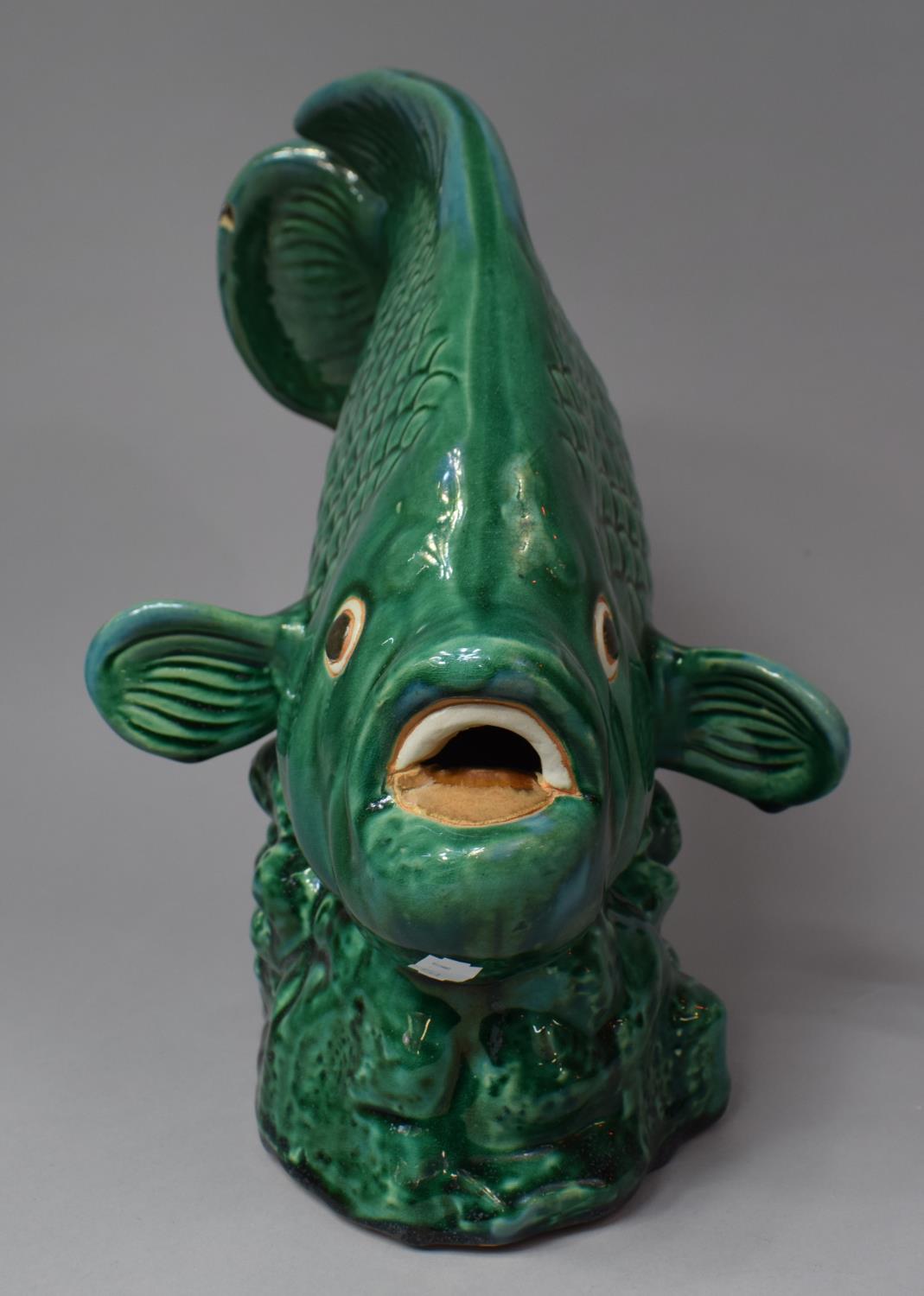 A Large Green Glazed Study of a Fish, Some Chips, 36cm high - Image 2 of 4