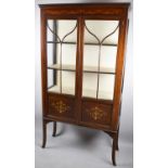 An Edwardian Mahogany Display Cabinet with Painted Ribbon and Swag Decoration, 90cm wide and 168cm