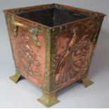A Nice Quality Arts and Crafts Brass Mounted Copper Coal Bucket of Tapering Square Form Having Inner