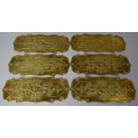 A Collection of Six Vintage Pressed Brass Door Finger Plates, Each 24cm high
