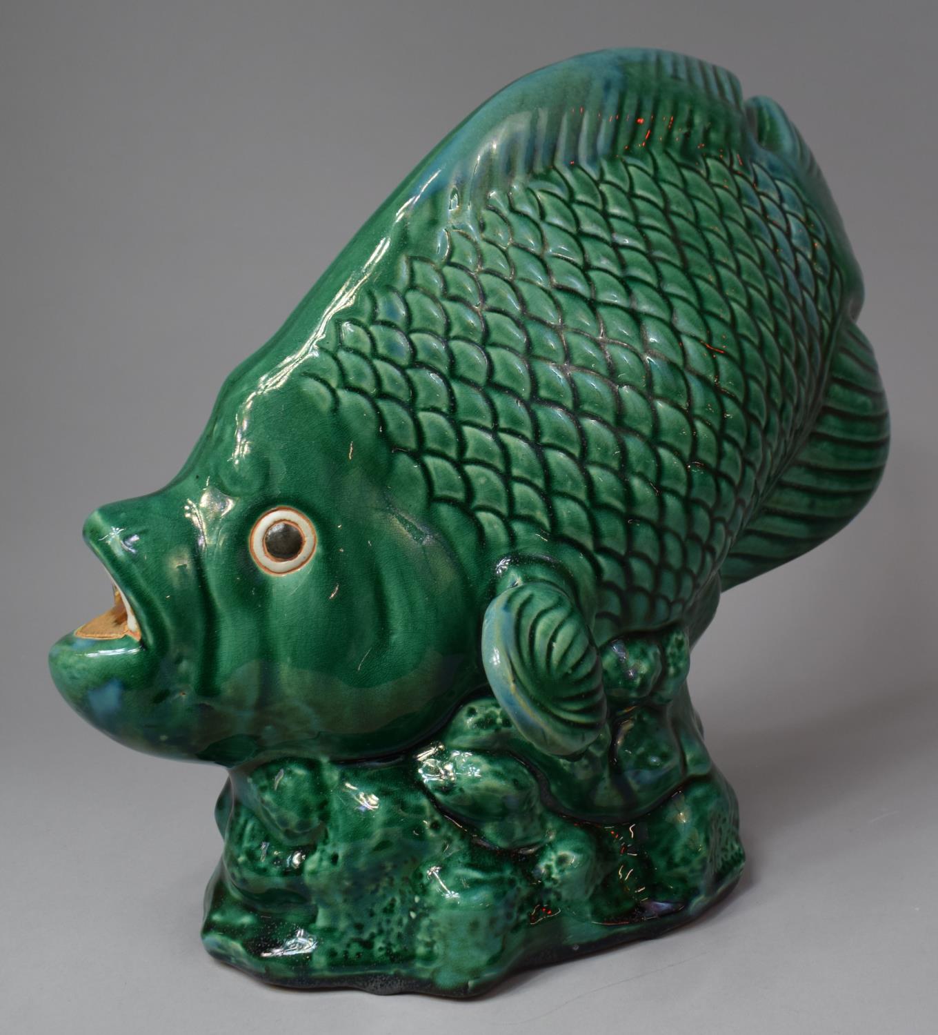 A Large Green Glazed Study of a Fish, Some Chips, 36cm high - Image 3 of 4