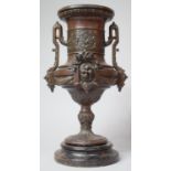 A Late 19th/Early 20th Bronze Effect French Two Handled Vase with Floral and Fruit Decoration In